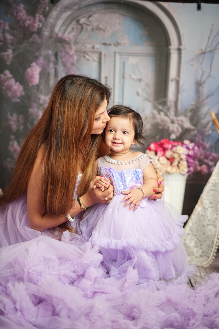 Mother and baby luxury family portrait